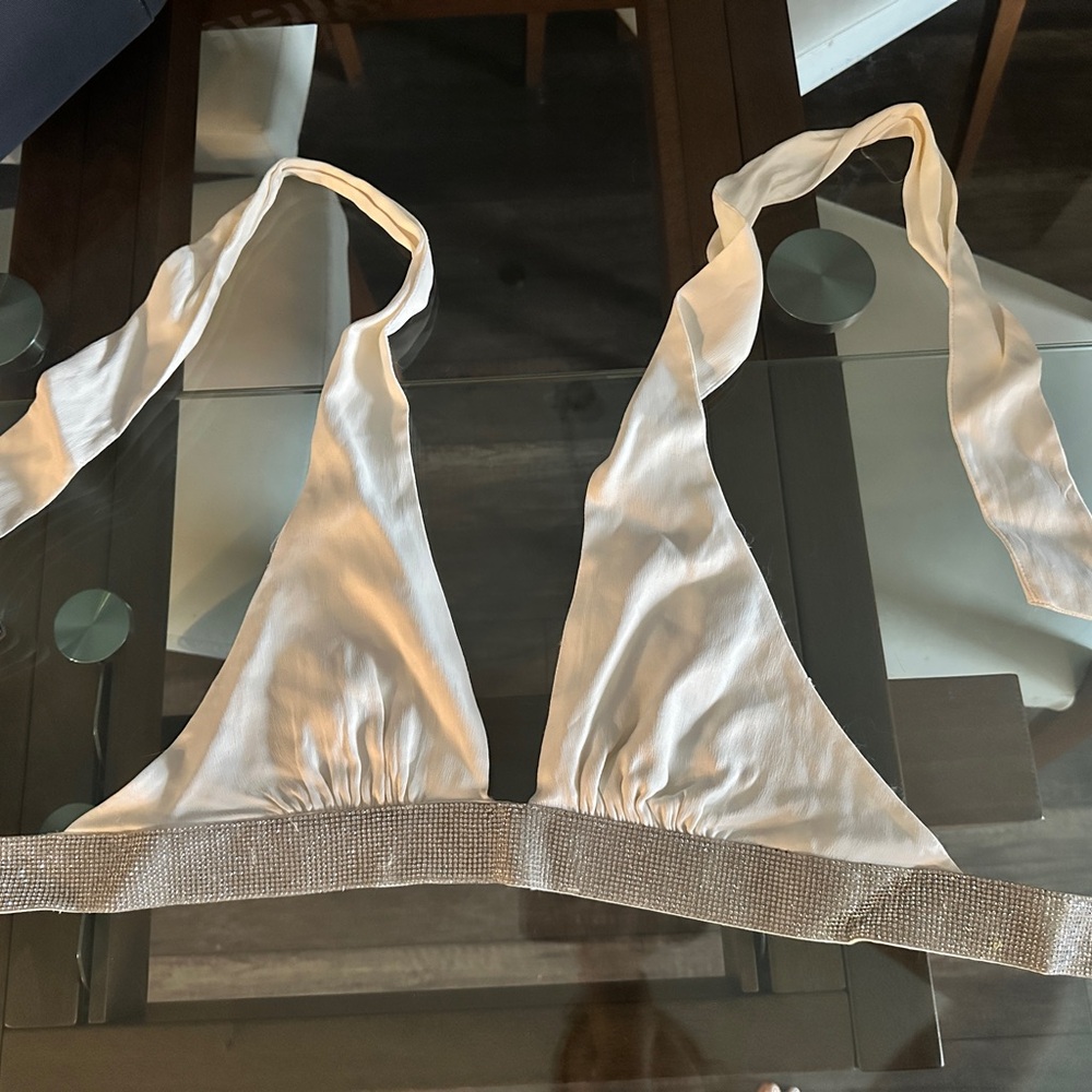 Zara Cream rhinestone top
